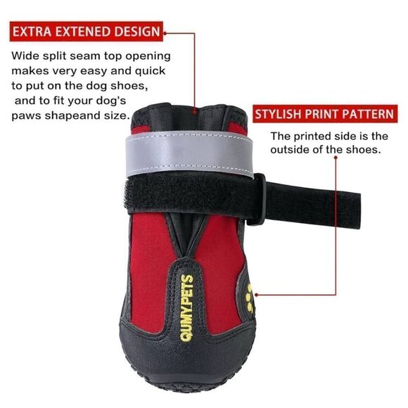 QUMY Dog Boots & Paw Protectors for Snow, Hot Pavement, Rain, Anti Slip, Black - Picture 4 of 8